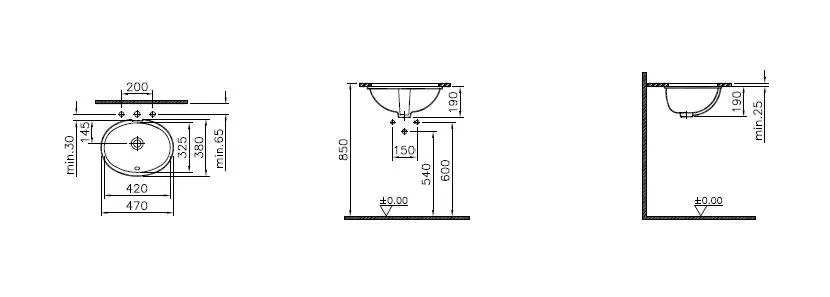 VitrA S20 Unterbauwaschtisch oval 42 x 33 cm Weiß Hochglanz