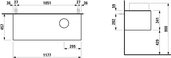 Laufen Waschtischunterbau „SONAR“ 1177 × 341 × 457 mm Titan, ohne Hahnlochbohrung, rechts