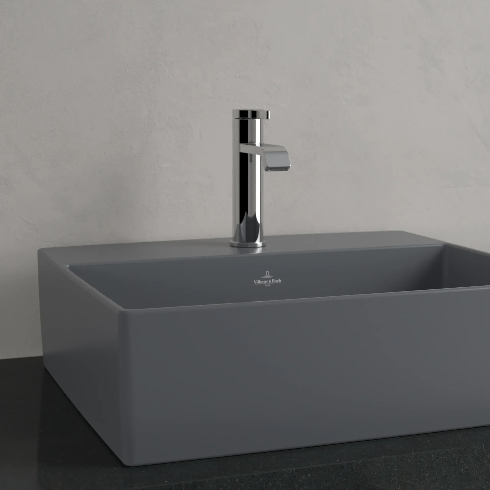 Villeroy & Boch Aufsatzwaschtisch aus TitanCeram „Memento 2.0“ 498 × 420 × 139 mm, mit Hahnlochbohrung, Hahnlochposition mittig in Graphite