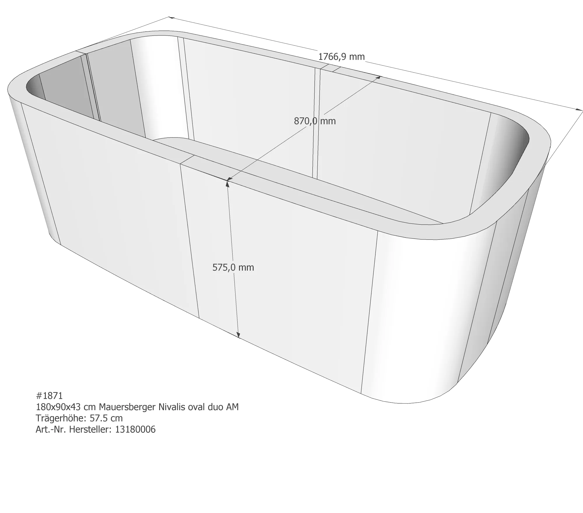 Badewannenträger für Mauersberger Nivalis oval duo 180 × 90 × 43 cm Badewannenträger für Mauersberger Nivalis oval duo 180 × 90 × 43 cm