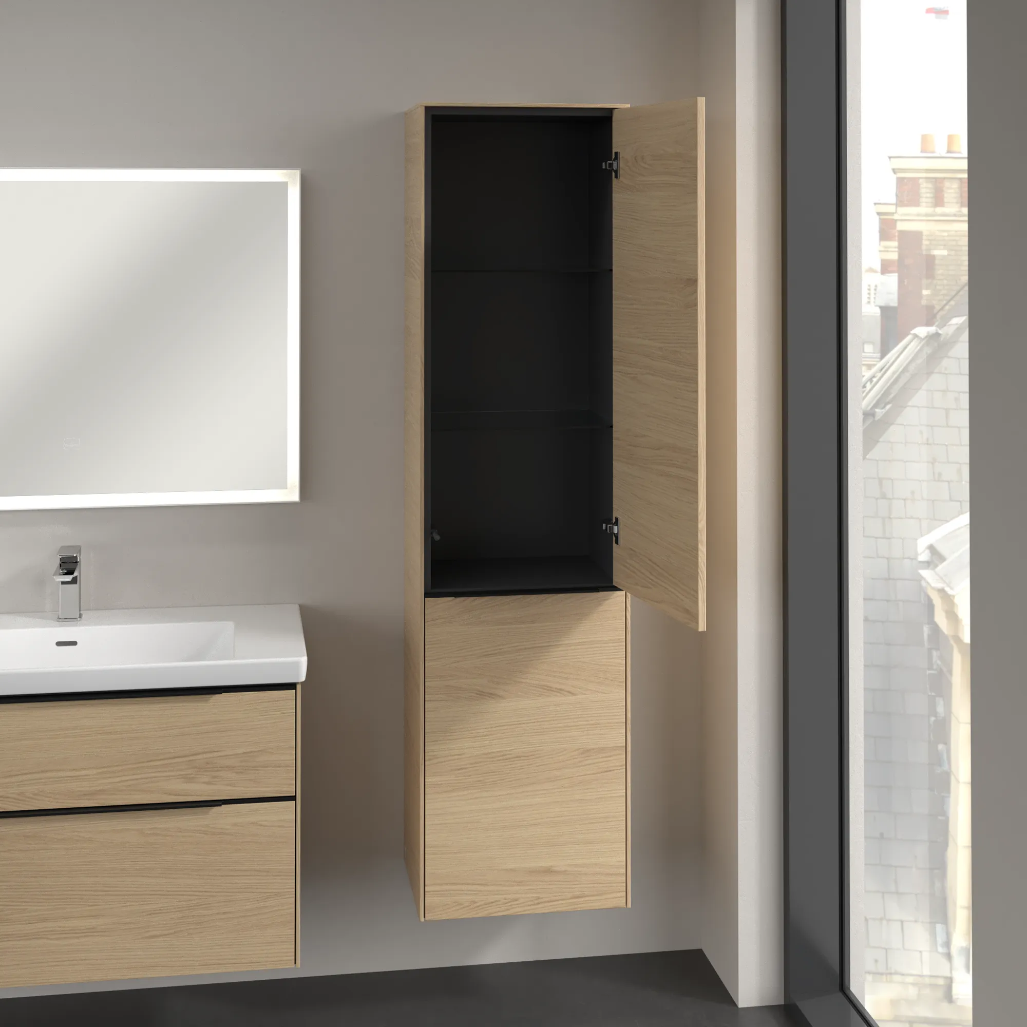 Villeroy & Boch Hochschrank mit Wäschekorb-Klappe „Subway 3.0“ 45 × 171 × 36,2 × 36,2 cm 1 Tür, 1 Wäscheklappe, 1 × fixer Fachboden, Anschlag: rechts, 2 × Glasfachboden, 1 Tür, Anschlag rechts Villeroy & Boch Hochschrank mit Wäschekorb-Klappe „Subway 3.0“ 45 × 171 × 36,2 × 36,2 cm 1 Tür, 1 Wäscheklappe, 1 × fixer Fachboden, Anschlag: rechts, 2 × Glasfachboden, 1 Tür, Anschlag rechts