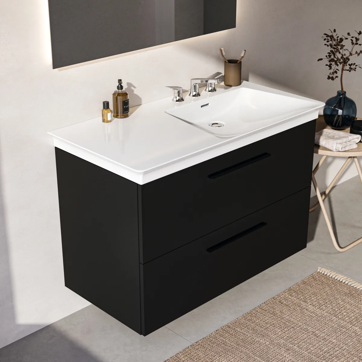 Ideal Standard Möbelwaschtischunterschrank i.life B 2 Auszüge Siphon rechts Quarzgrau matt Ideal Standard Möbelwaschtischunterschrank i.life B 2 Auszüge Siphon rechts Quarzgrau matt