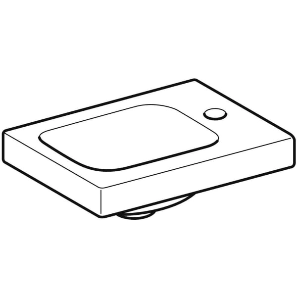 Wandwaschtisch mit Ablagefläche „iCon Light“, rechteckig, Hahnlochposition rechts, Ablagefläche rechts, mittig 38 × 28 cm