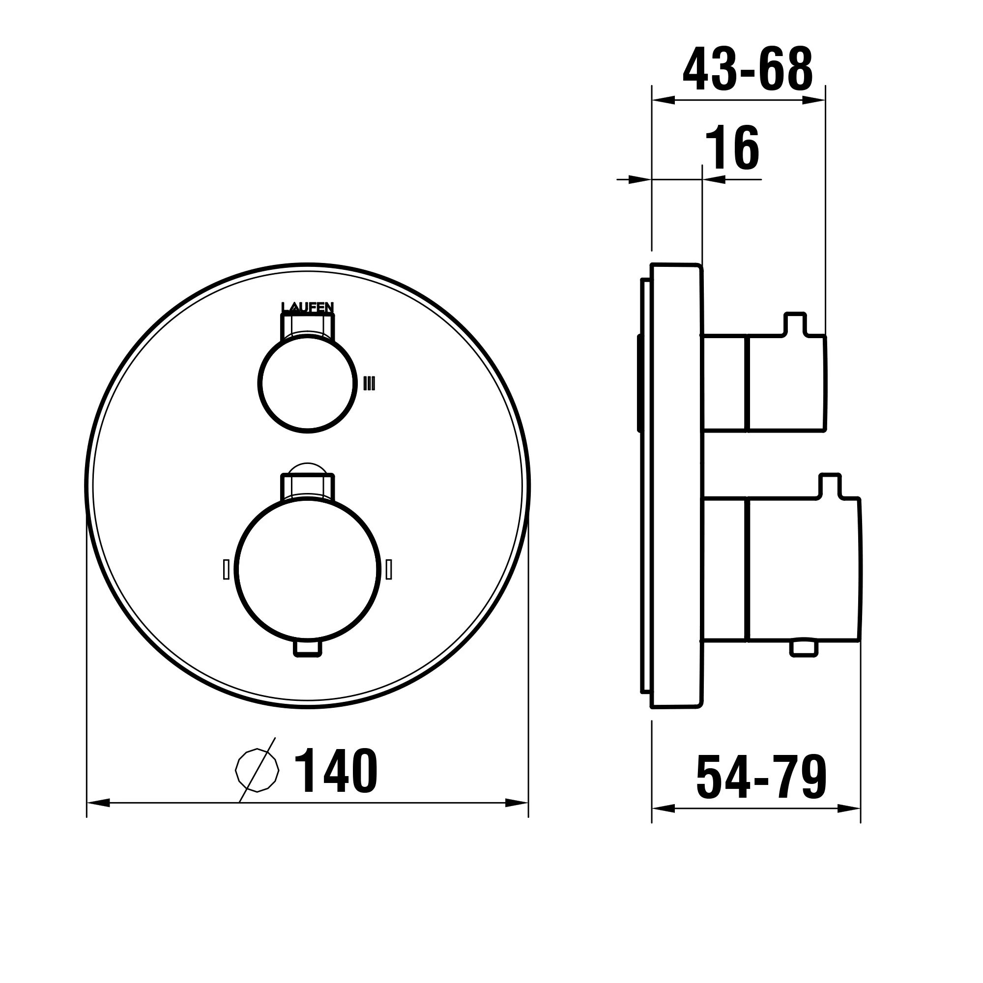 Laufen 2-Griff-Wannenthermostat MEDA, Unterputz, SIMIBOX Standard/Light, chrom Laufen 2-Griff-Wannenthermostat MEDA, Unterputz, SIMIBOX Standard/Light, chrom