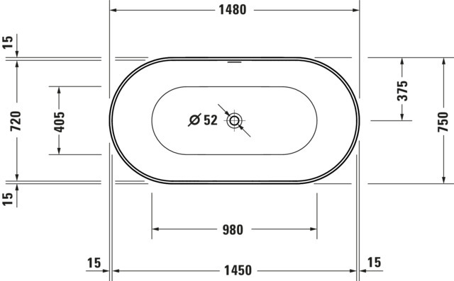 Duravit Badewanne „DuraKanto“ freistehend oval 150 × 75 cm 