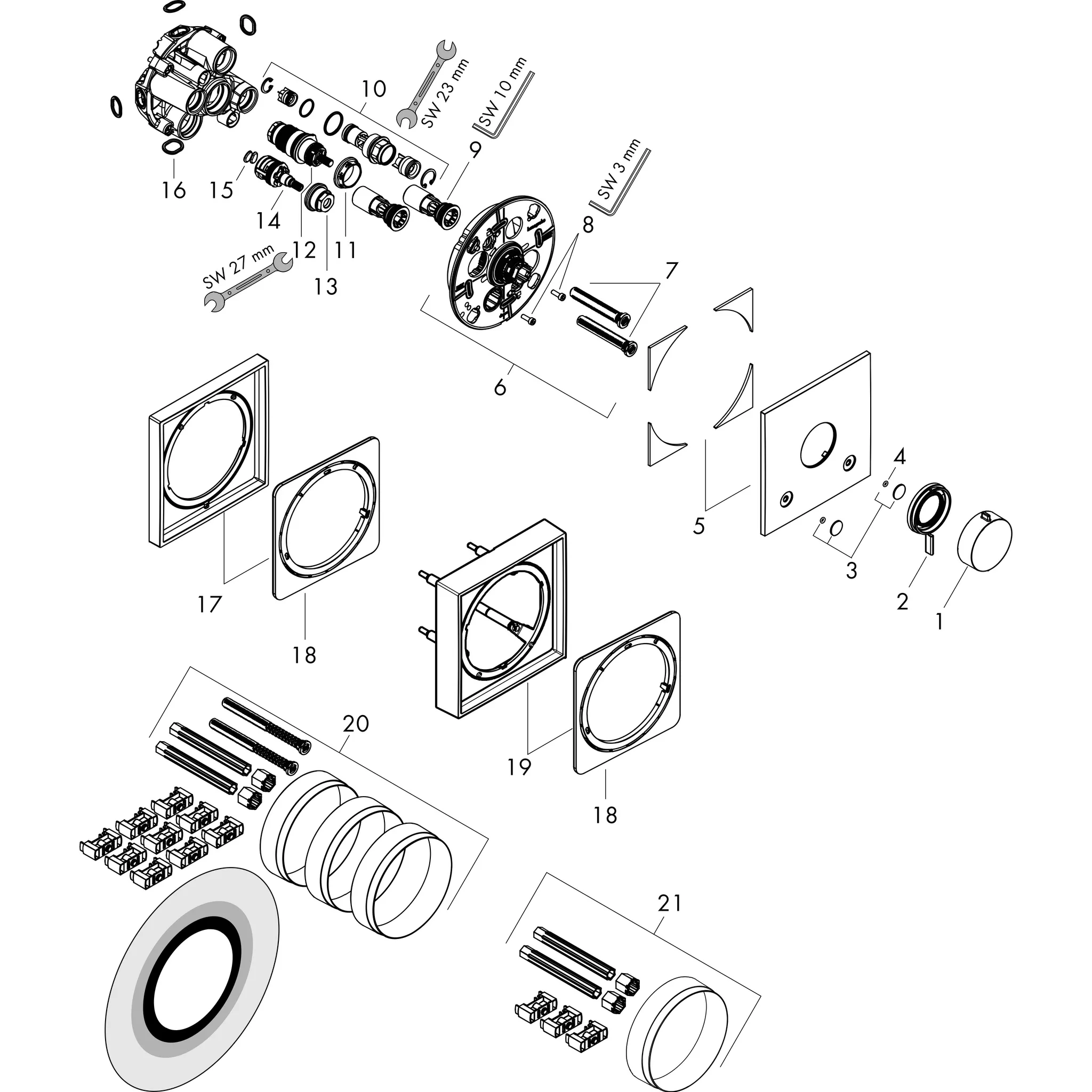 Hansgrohe Ecostat Comfort E Thermostat Unterputz, 2 Verbraucher, Mattschwarz, mit integrierter Sicherungskombination EN 1717