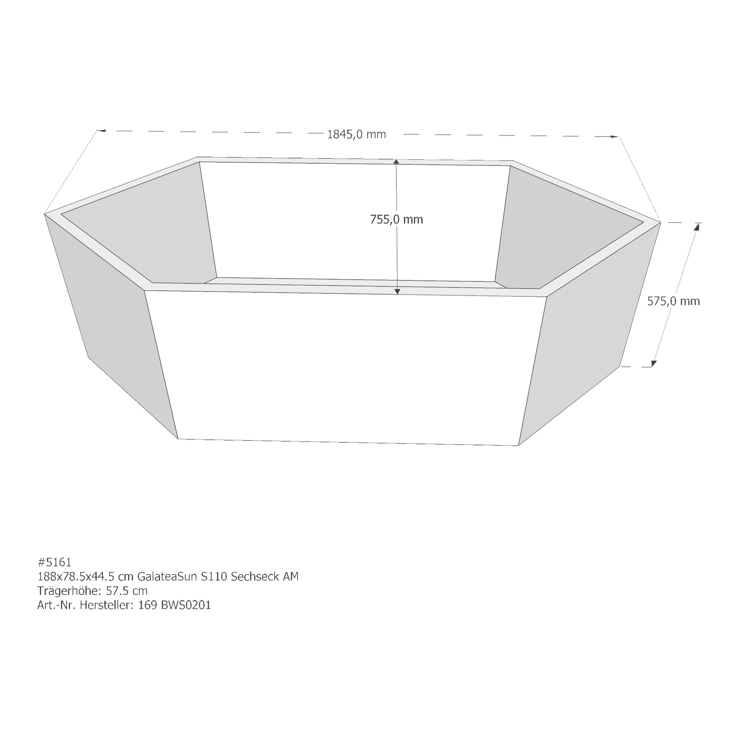 Badewannenträger für Galatea~Sun S 110 188 × 78,5 × 44,5 cm