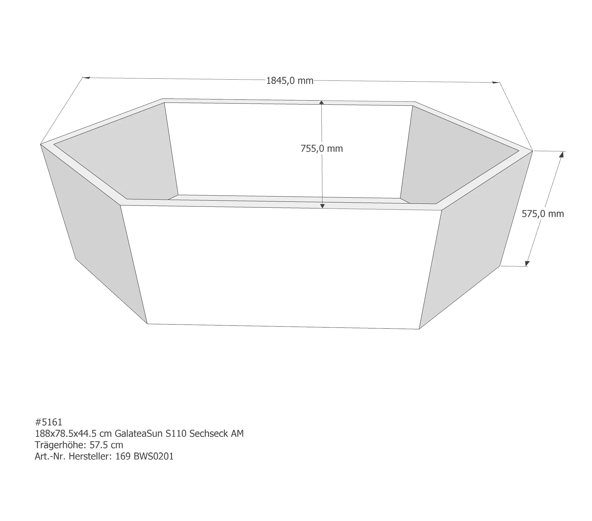 Badewannenträger für Galatea ~Sun S 110 188 × 78,5 × 44,5 cm