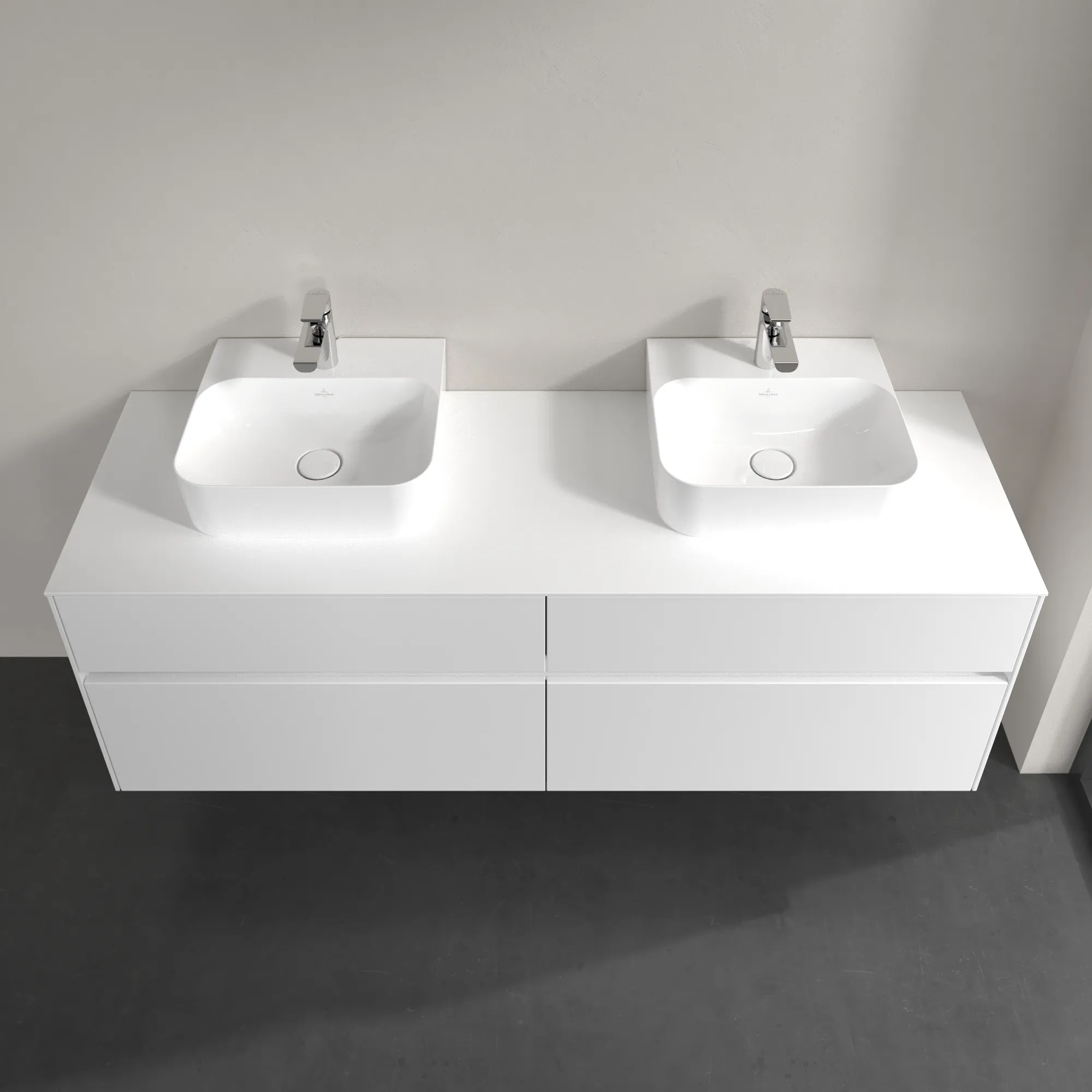 Villeroy & Boch Waschtischunterschrank „Collaro“ 1600 × 548 × 500 mm Weiß Matt, mit Beleuchtung, für links und rechts Villeroy & Boch Waschtischunterschrank „Collaro“ 1600 × 548 × 500 mm Weiß Matt, mit Beleuchtung, für links und rechts