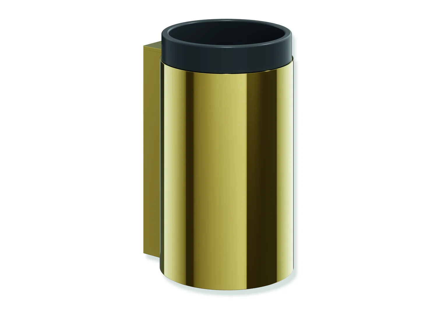 HEWI Becher mit Halter System 162, Edelstahl PVD, schwarz matt, Gold glänzend, Durchmesser 70 mm, Höhe 124 mm, Tiefe 85 mm HEWI Becher mit Halter System 162, Edelstahl PVD, schwarz matt, Gold glänzend, Durchmesser 70 mm, Höhe 124 mm, Tiefe 85 mm