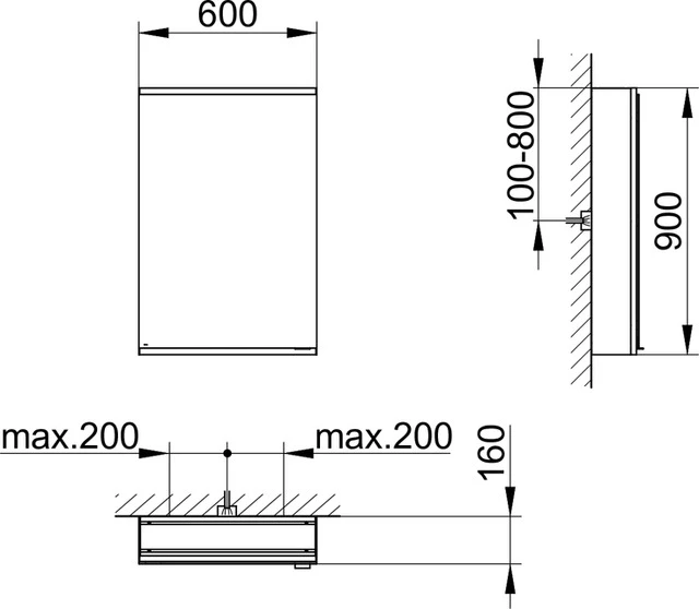 KEUCO Wandvorbau Seitenschrank 1-türig „Royal Modular 2.0“ in Silber (eloxiert), Anschlag links, links, Aufputz, Anschlag links, ohne Beleuchtung 600 × 900 × 160 mm