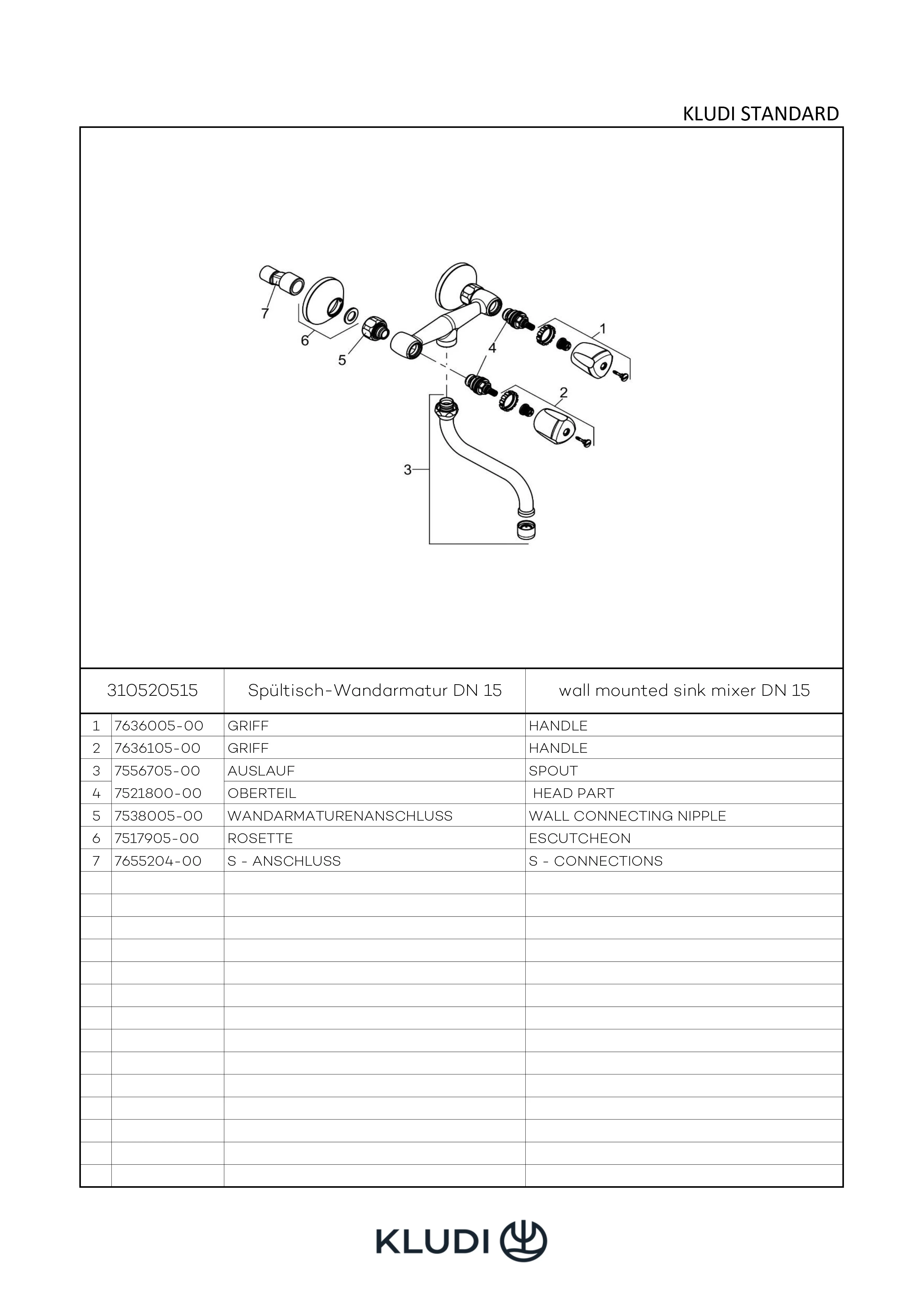 STANDARD Spültisch-Wandarmatur Kst.-Terralux, Ausladung 210 mm, chrom