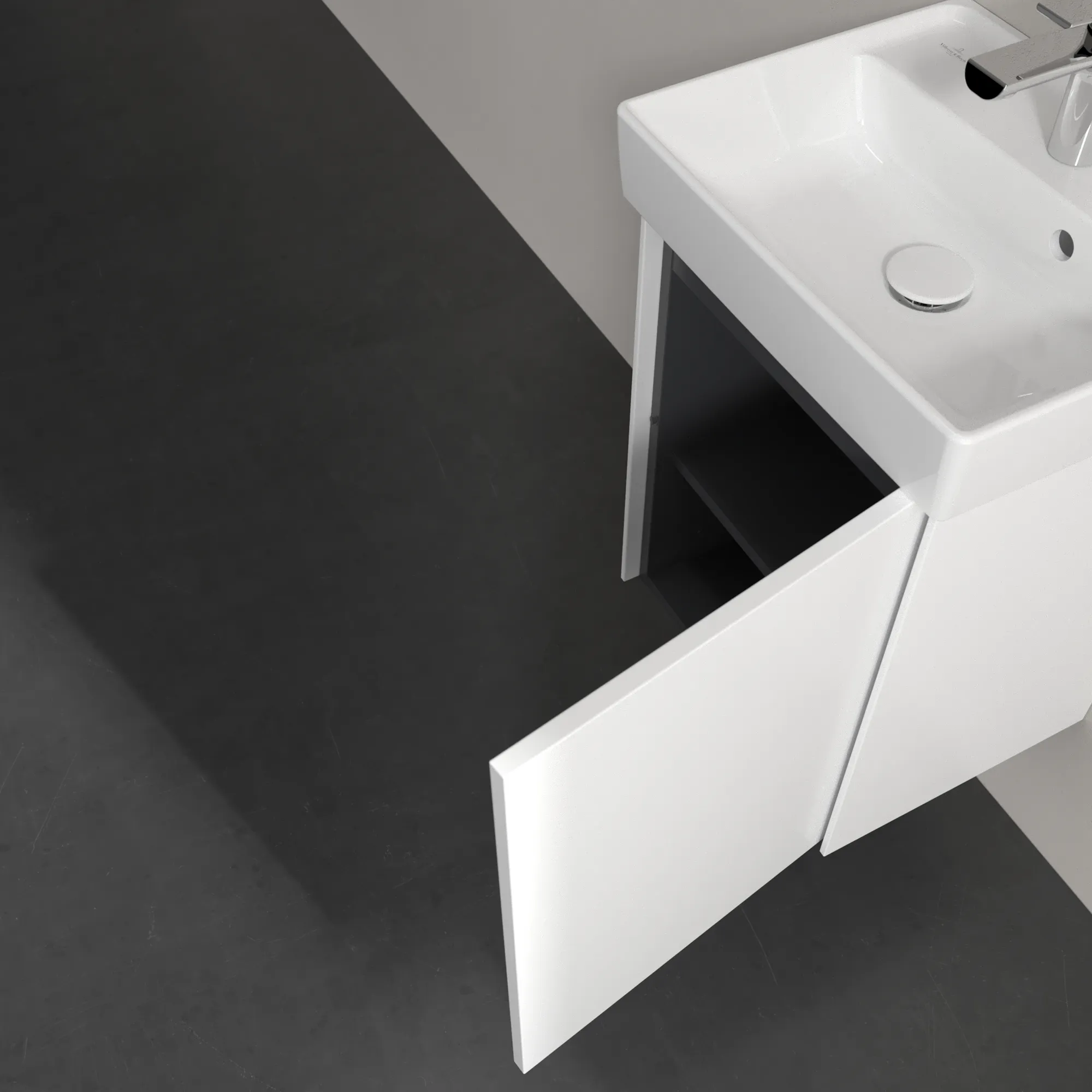Villeroy & Boch Waschtischunterschrank mit Tür „Collaro“ 410 × 546 × 344 mm Weiß Matt, für Becken mittig, Anschlag rechts, ohne Beleuchtung Villeroy & Boch Waschtischunterschrank mit Tür „Collaro“ 410 × 546 × 344 mm Weiß Matt, für Becken mittig, Anschlag rechts, ohne Beleuchtung
