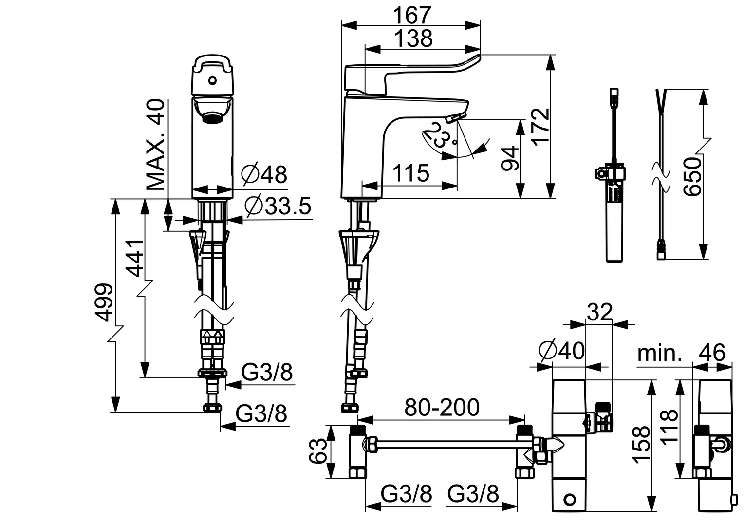 EHM Waschtischbatterie CLINICA 4525 Bügelhebel 3 V, Bluetooth Chrom