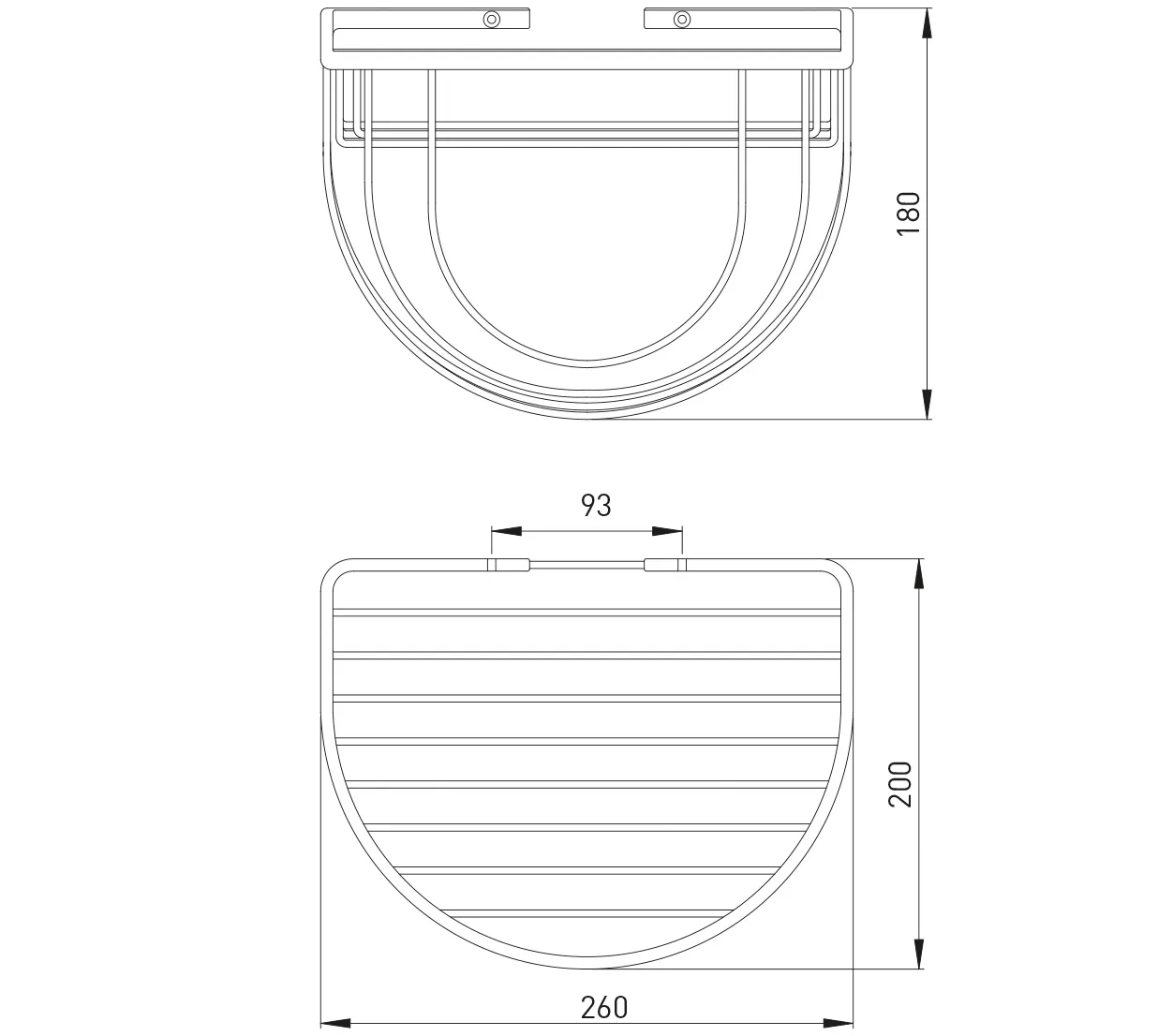 ASW Handtuchkorb halbrund, Befestigung sichtbar 200 × 260 × 185 mm