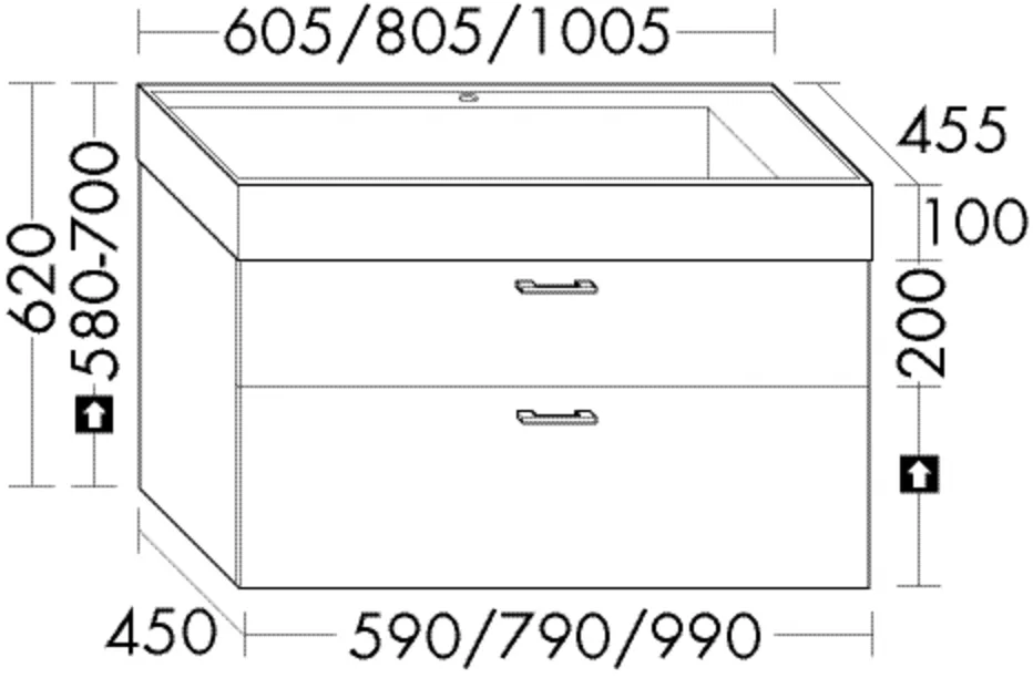 Mineralguss-Waschtisch Devio inkl. Waschtischunterschrank - burgbad Sys30, 455x605x620 mm, Beckenmaße 460x330 mm, Muldentiefe 103 mm Mineralguss-Waschtisch Devio inkl. Waschtischunterschrank - burgbad Sys30, 455x605x620 mm, Beckenmaße 460x330 mm, Muldentiefe 103 mm