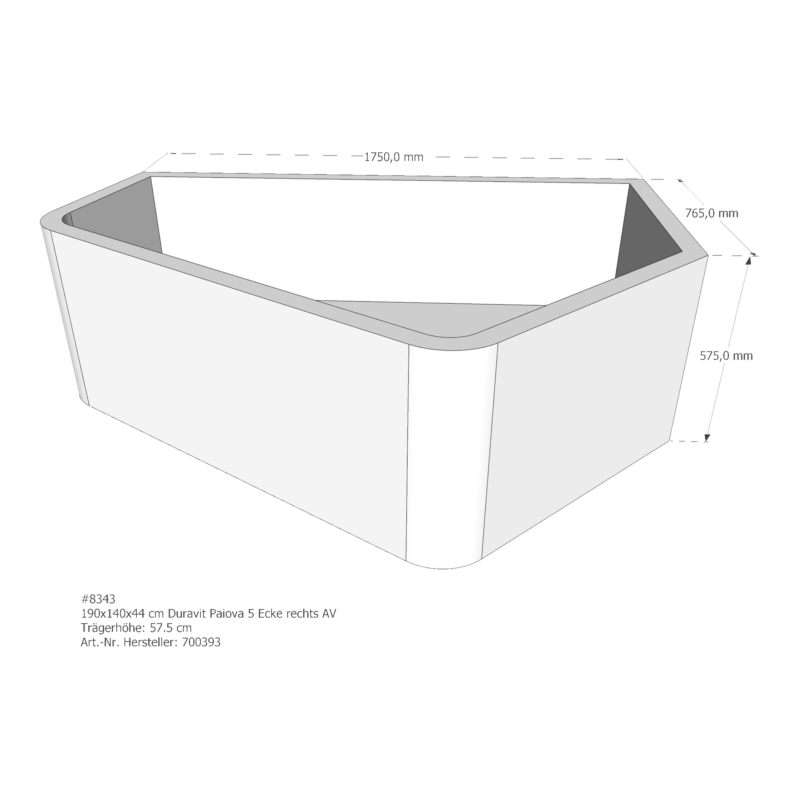 Badewannenträger für Duravit Paiova 5 Ecke rechts 190 × 140 × 44 cm Badewannenträger für Duravit Paiova 5 Ecke rechts 190 × 140 × 44 cm