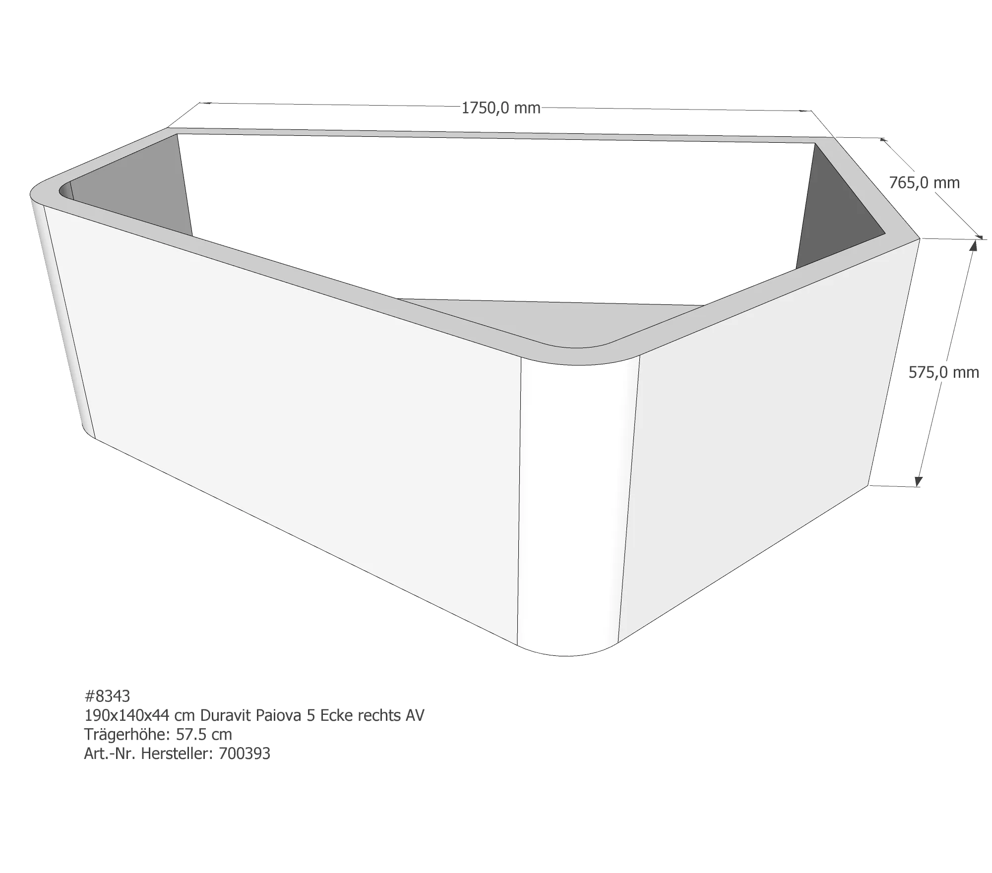 Badewannenträger für Duravit Paiova 5 Ecke rechts 190 × 140 × 44 cm Badewannenträger für Duravit Paiova 5 Ecke rechts 190 × 140 × 44 cm