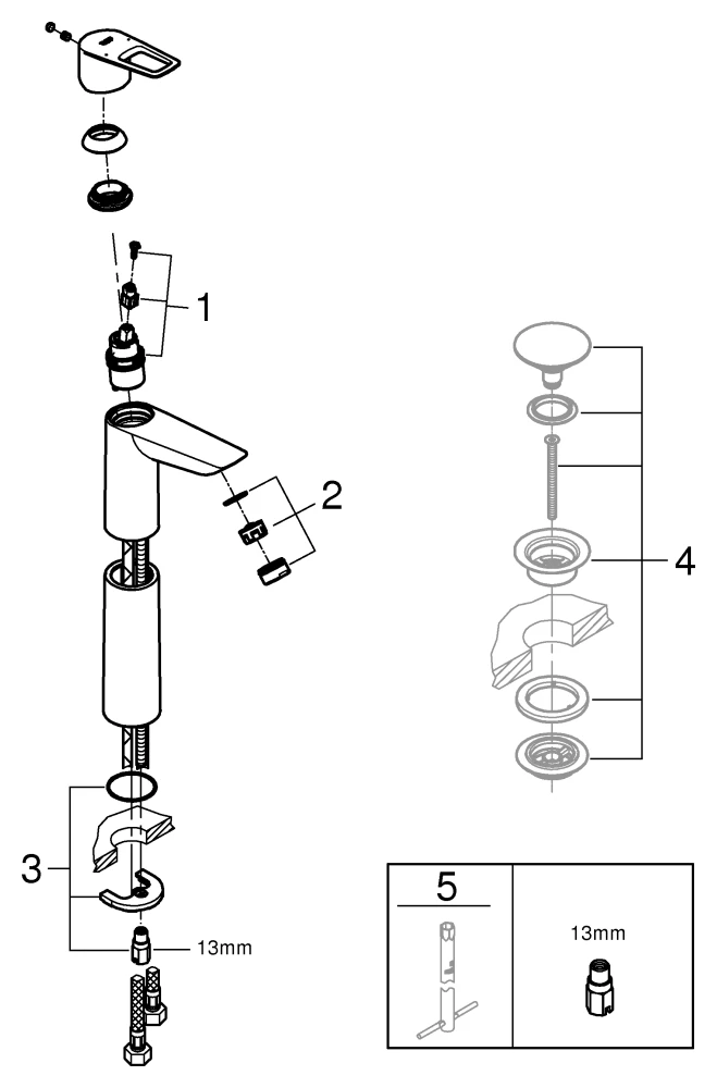 Einhand-Waschtischbatterie BauLoop 23764_1, XL-Size, für freistehende Waschschüsseln, glatter Körper, Einlochmontage, mit Temperaturbegrenzer, EcoJoy Mousseur 5,7 l/min, chrom