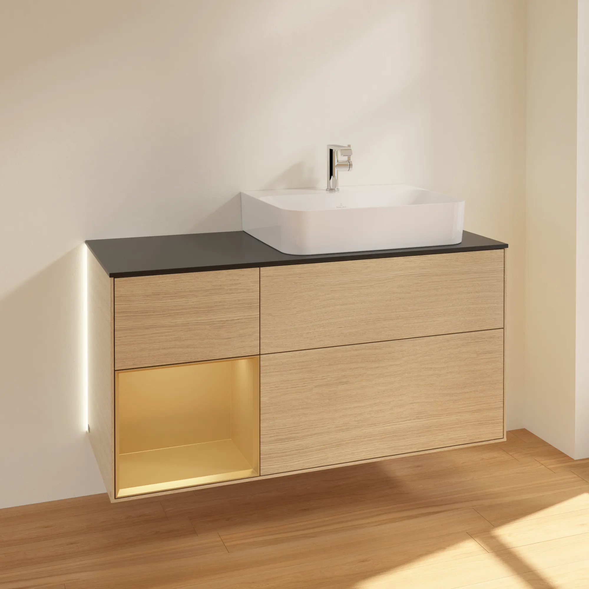Villeroy & Boch Waschtischunterschrank „Finion“ für Schrankwaschtisch 1200 × 603 × 501 mm Oak Veneer, für Becken rechts Villeroy & Boch Waschtischunterschrank „Finion“ für Schrankwaschtisch 1200 × 603 × 501 mm Oak Veneer, für Becken rechts