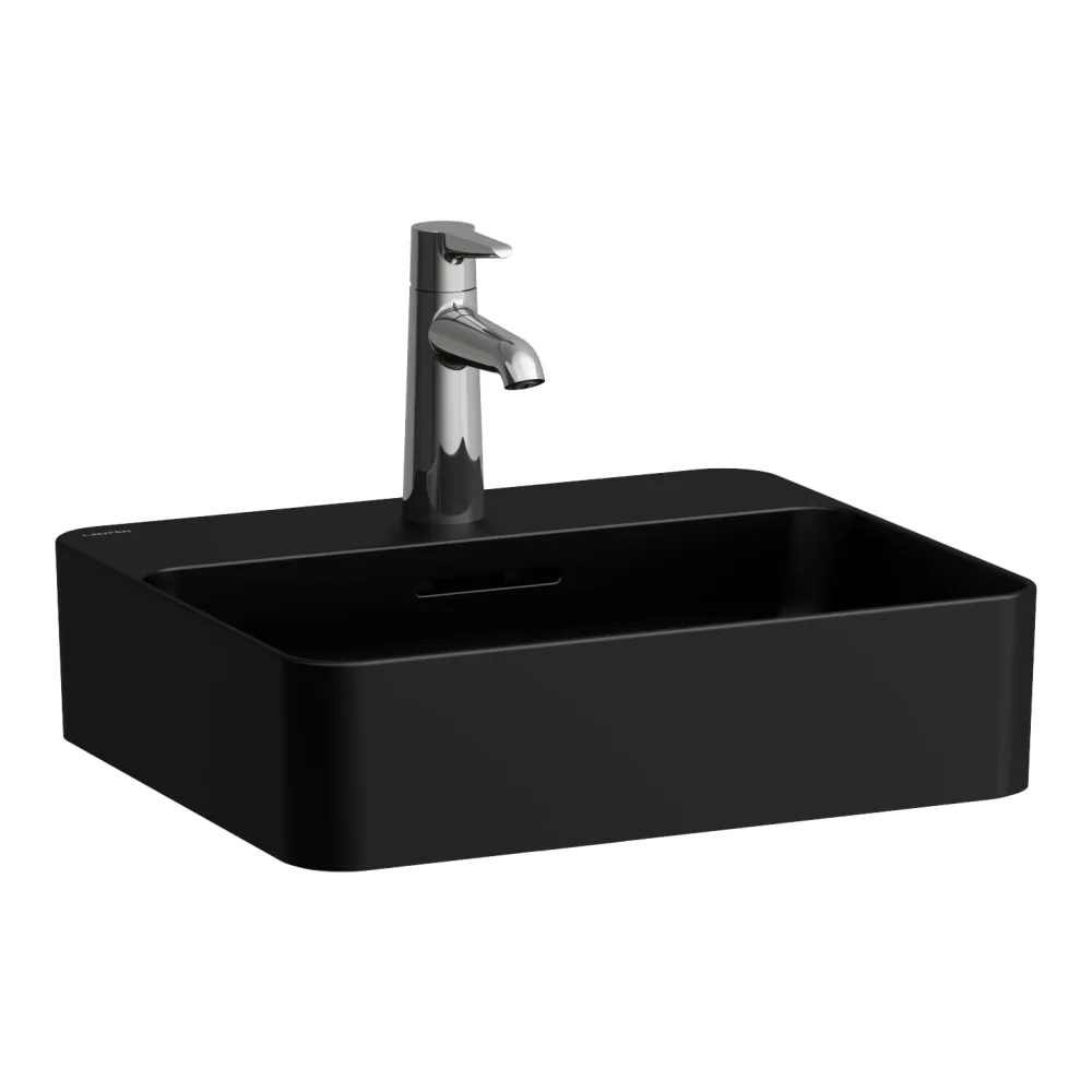 Waschtisch-Schale VAL 380x450x150 mit Armaturenbank 1 Hahnloch mit Überlauf weiß