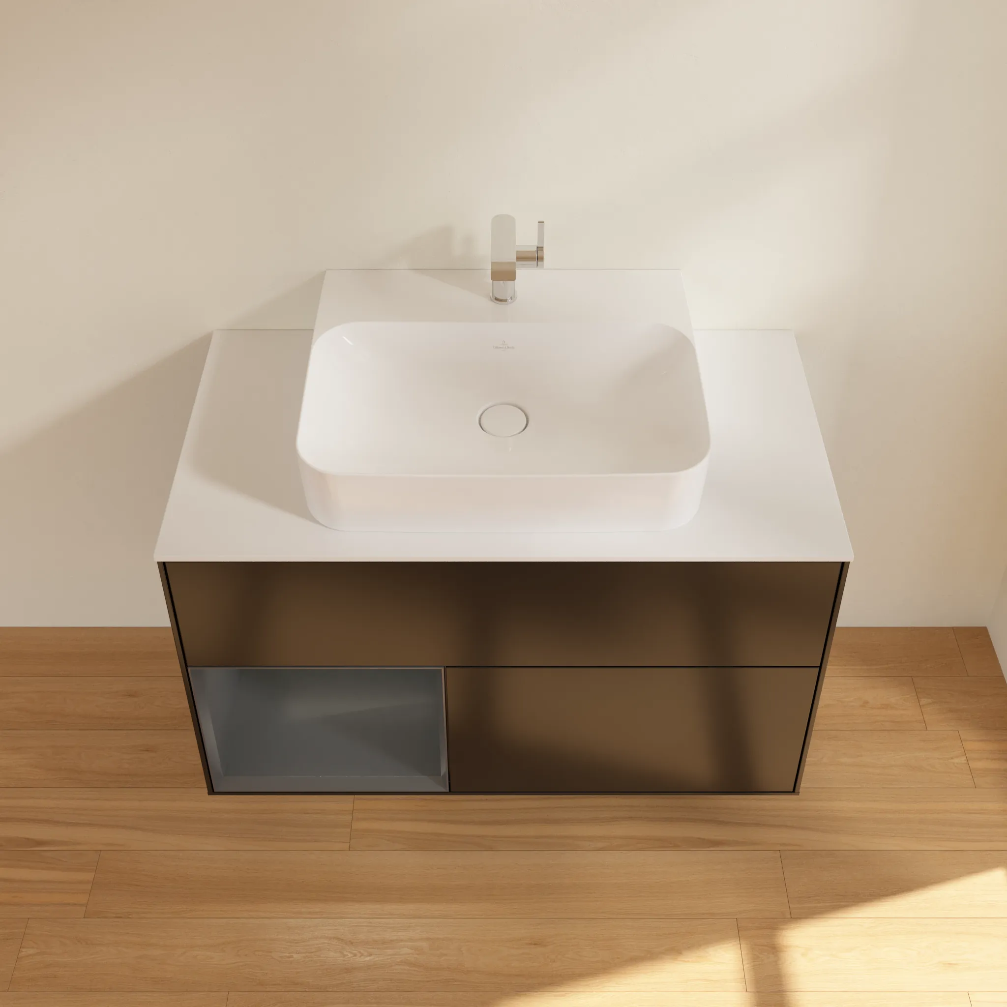 Villeroy & Boch Waschbeckenunterschrank Finion F11, 1000x603x501 mm, Black Matt Lacquer / Midnight Blue Matt Lacquer, mit Beleuchtung und Push-to-open Funktion Villeroy & Boch Waschbeckenunterschrank Finion F11, 1000x603x501 mm, Black Matt Lacquer / Midnight Blue Matt Lacquer, mit Beleuchtung und Push-to-open Funktion