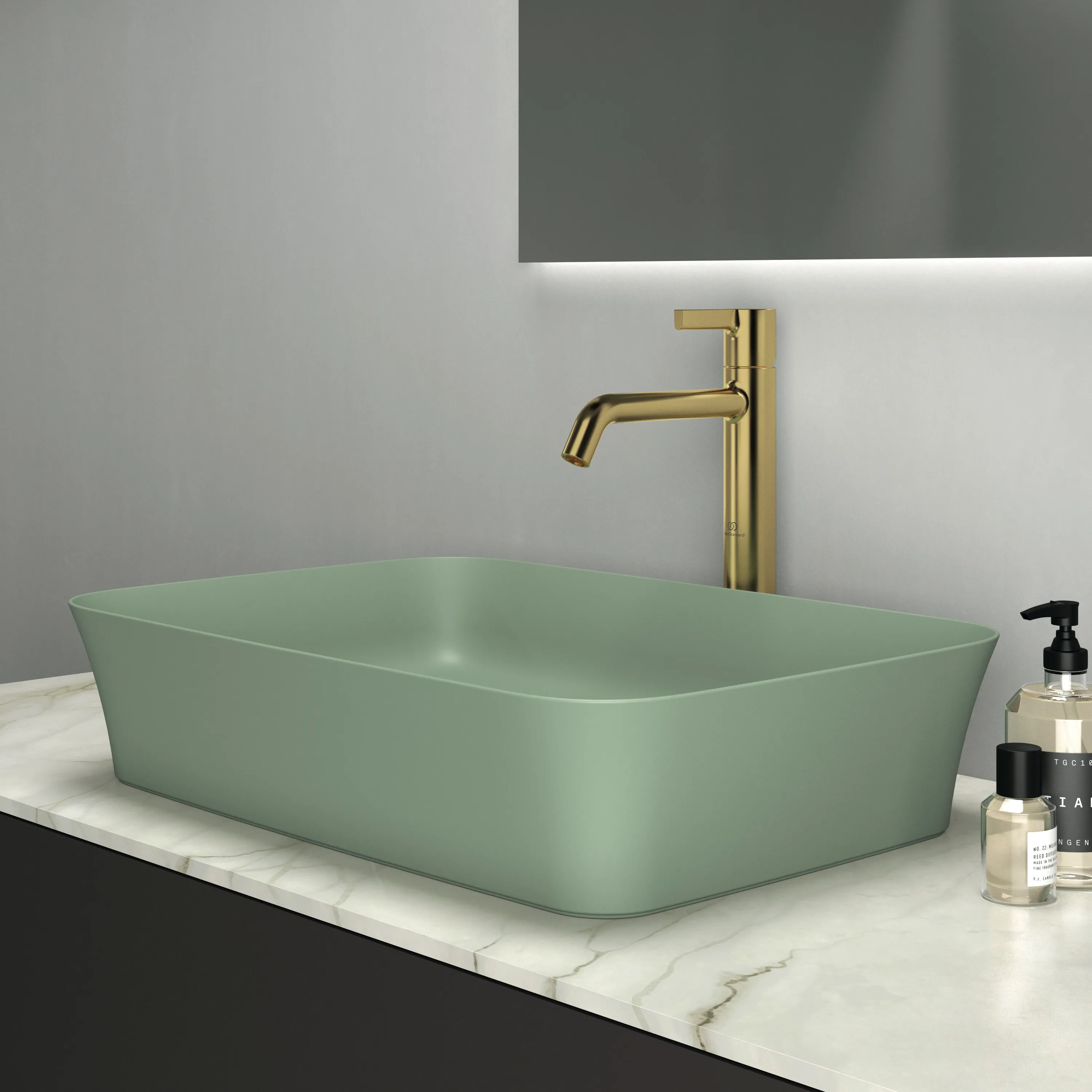 Ideal Standard Ipalyss Schale in Salbeigrün, 550x380x125 mm, ohne Hahnloch, ohne Überlauf