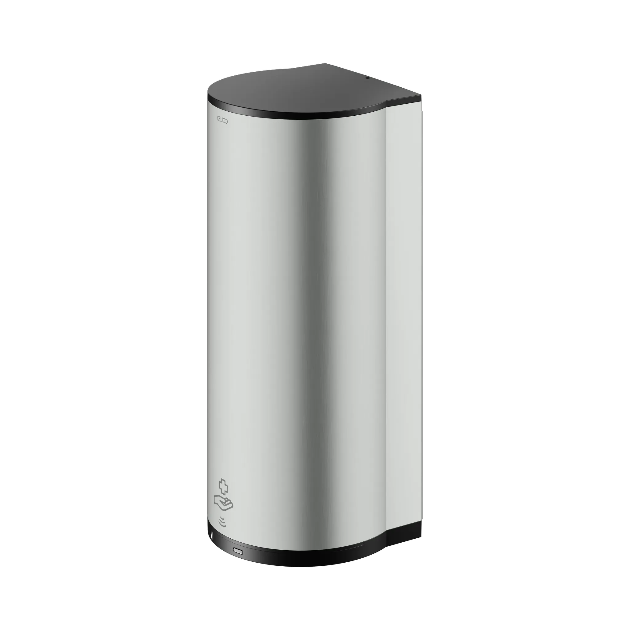 KEUCO PLAN Sensor-Desinfektionsmittelspender für Flüssigdesinfektion und Desinfektionsgel, Edelstahl-finish / schwarz