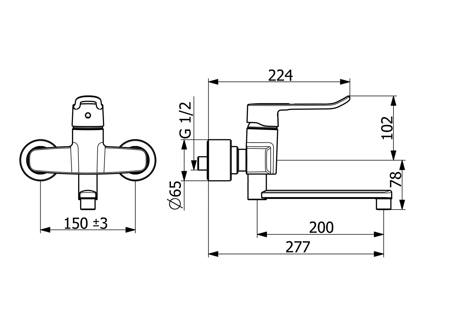 HansaCLINICA Waschtischarmatur Hansaclinica 2018 Einhebelmischer Bügelhebel lang Ausladung 277 mm DN15 Chrom