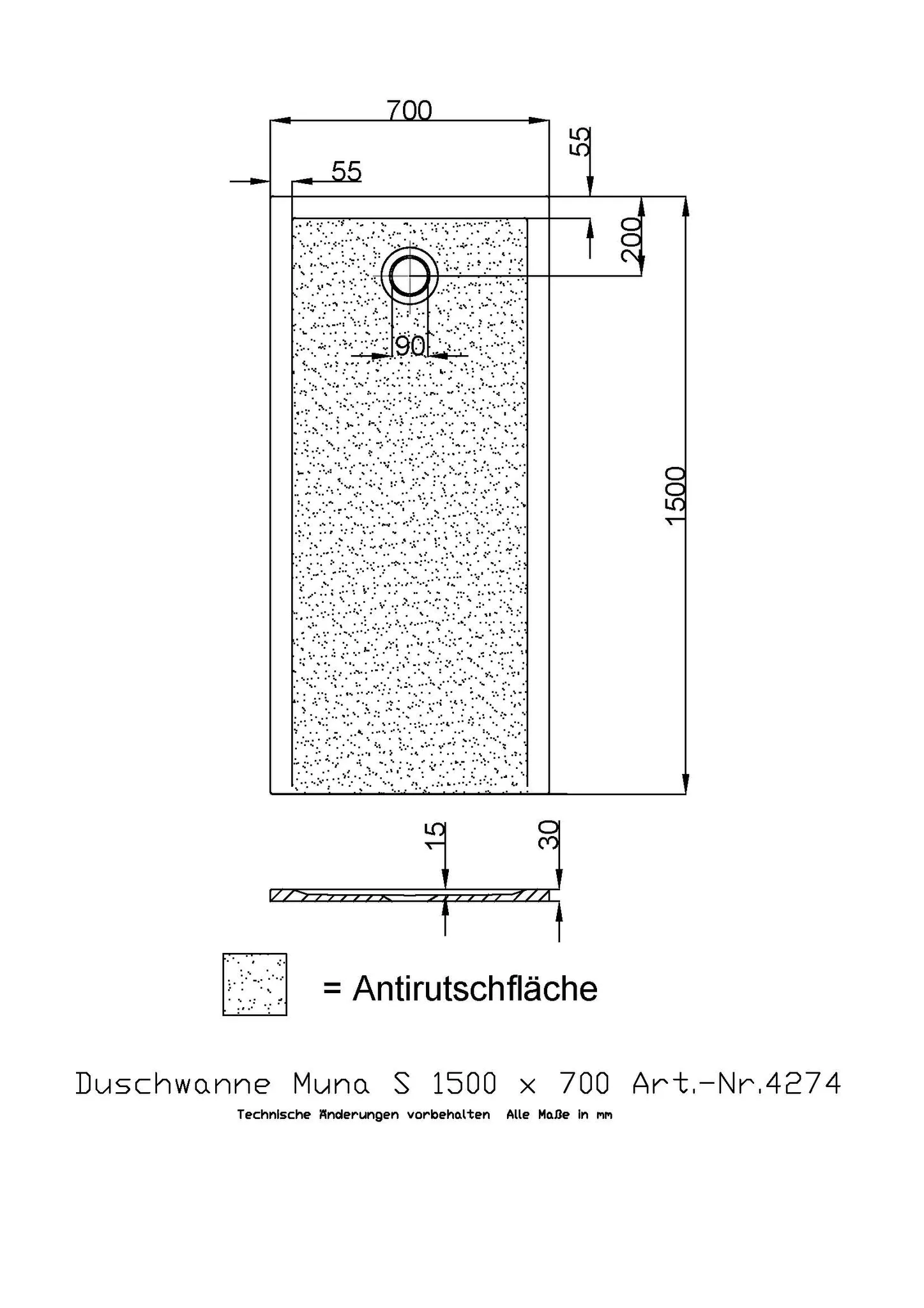 Hoesch Muna S Duschwanne Mineralguss Solique Weiß