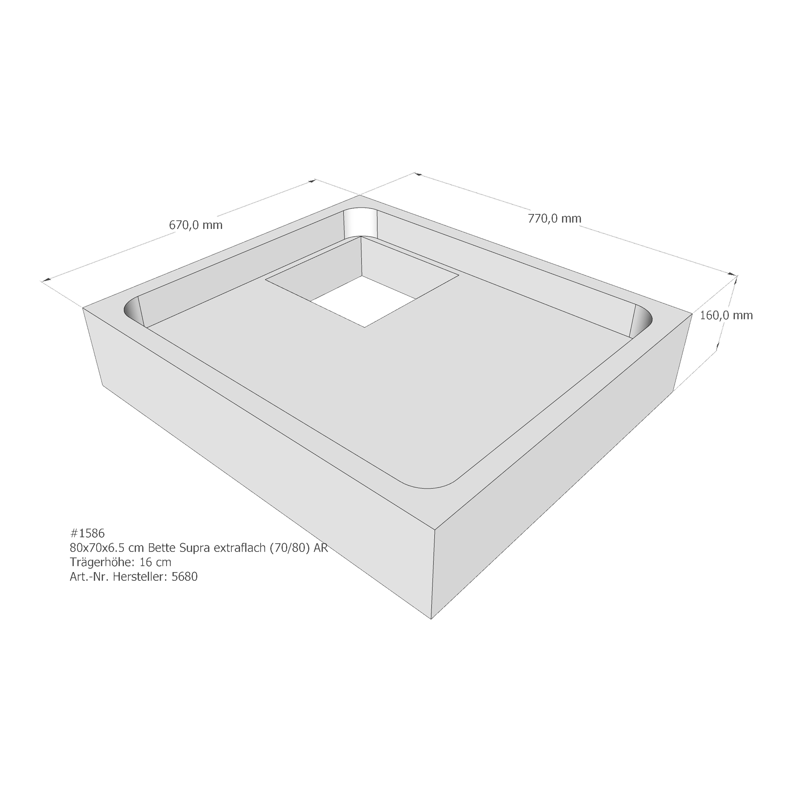 Duschwannenträger Bette BetteSupra (extraflach) 80x70x6,5 cm AR210