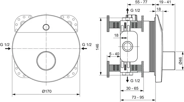 Sensor-Brausearmatur Unterputz Ceraplus, Bausatz 2, Temp.ü.Spez.Wkz., Netz., Rosettendurchmesser:170mm, Chrom