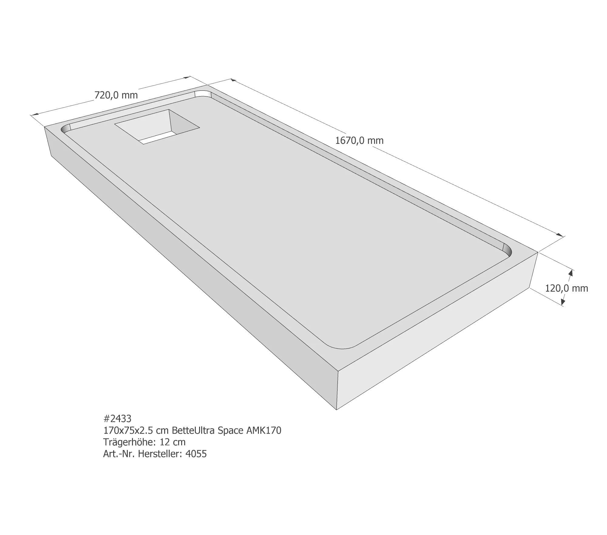 Duschwannenträger passend für Bette 170 × 75 × 2,5 cm Duschwannenträger passend für Bette 170 × 75 × 2,5 cm