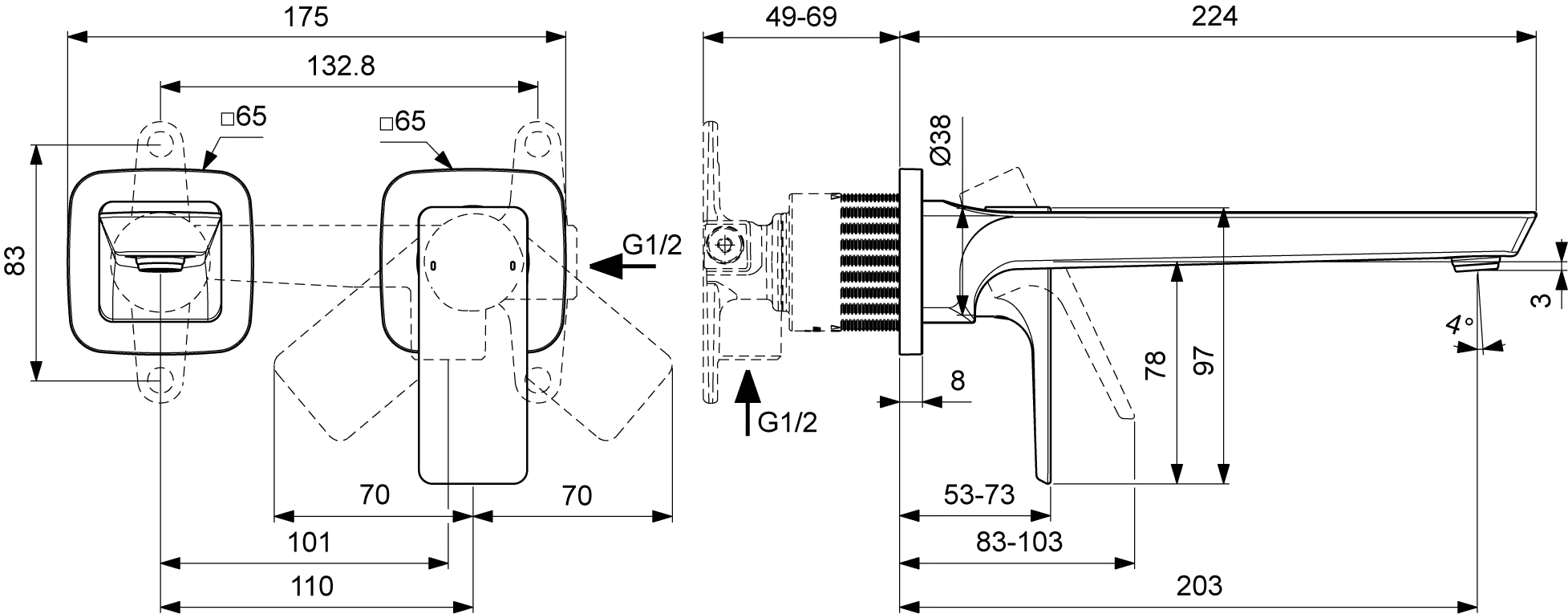 Villeroy & Boch Einhebel-Waschtischarmatur Subway 3.0, eckig, verchromt, 175 x 224 x 100 mm, Höhe 100 mm