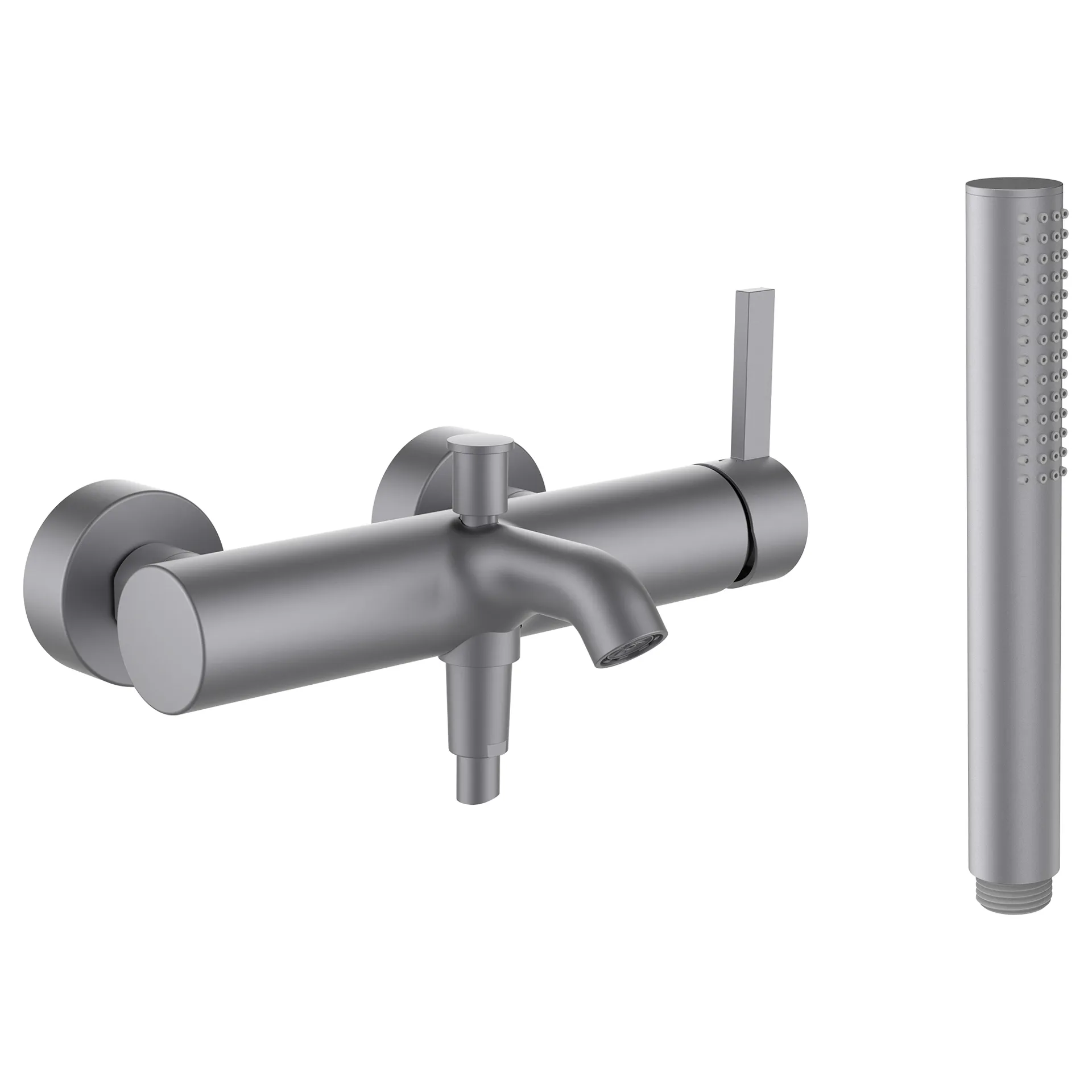 Einhebel-Wannenmischer Aufputz Kartell mit Zubehör Kunststoffschlauch 1800 mm und Handbrause TwinStick PVD Edelstahl-Optik gebürstet