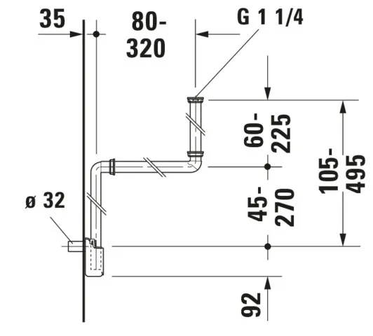 Duravit Raumsparsiphon Kunststoff Universal weiß, Anschlussmaß 1 1/4 Zoll Duravit Raumsparsiphon Kunststoff Universal weiß, Anschlussmaß 1 1/4 Zoll