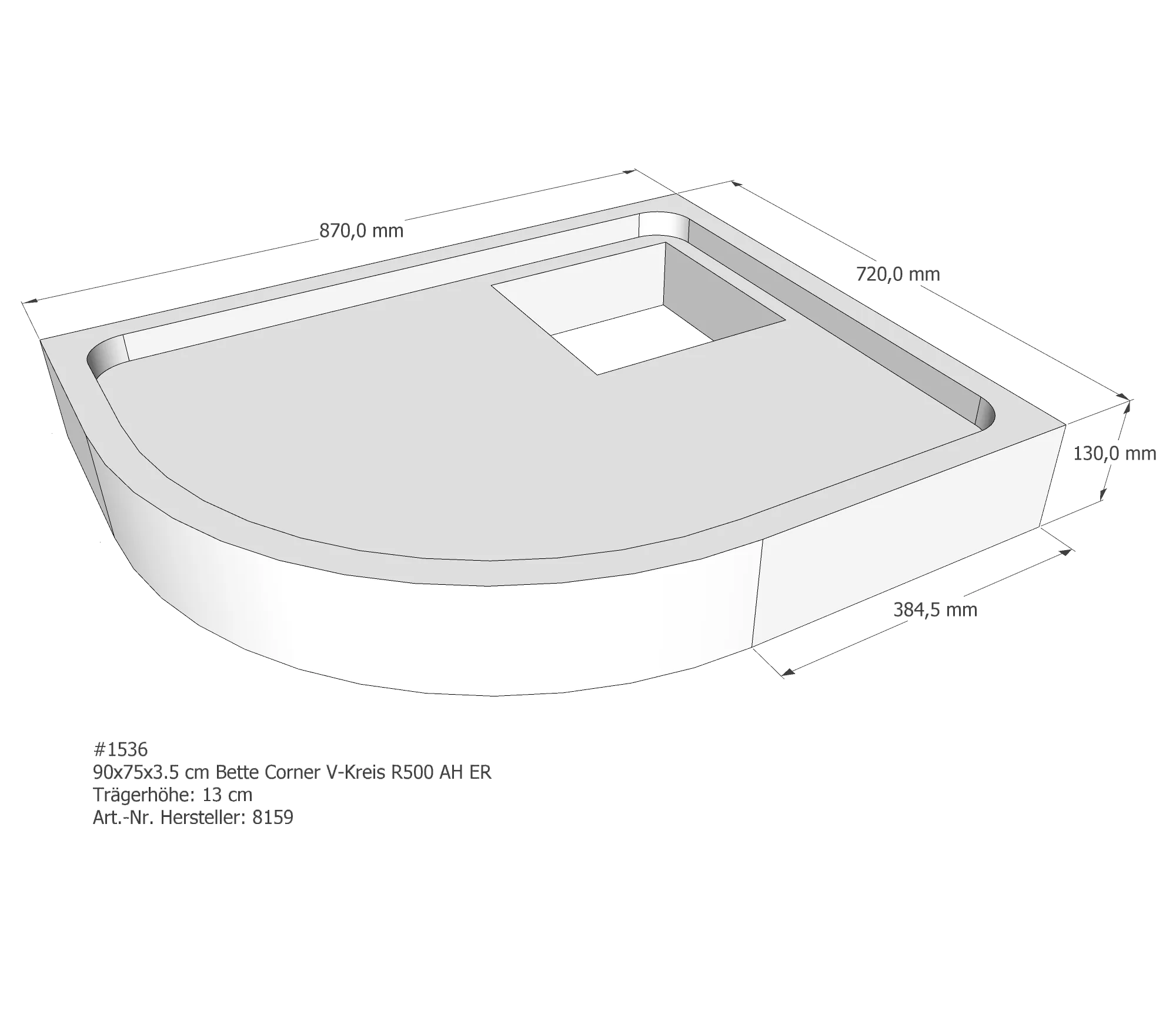 Duschwannenträger für Bette Corner 90 × 75 × 3,5 cm Breite: 75 cm / Länge: 90 cm