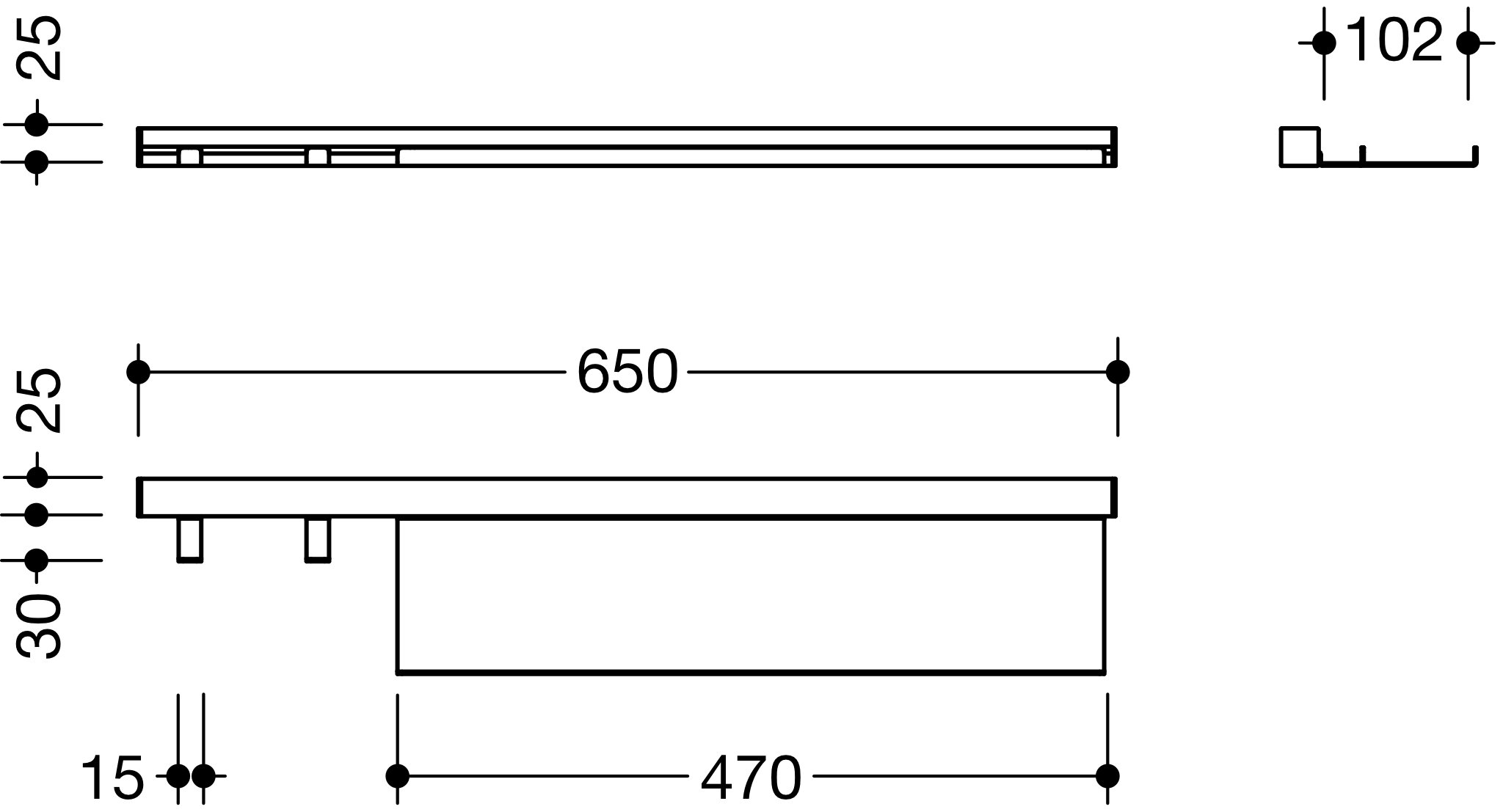 HEWI Ablage pulverbeschichtet 950.13.0032 SC 65 × 2,5 × 13 cm