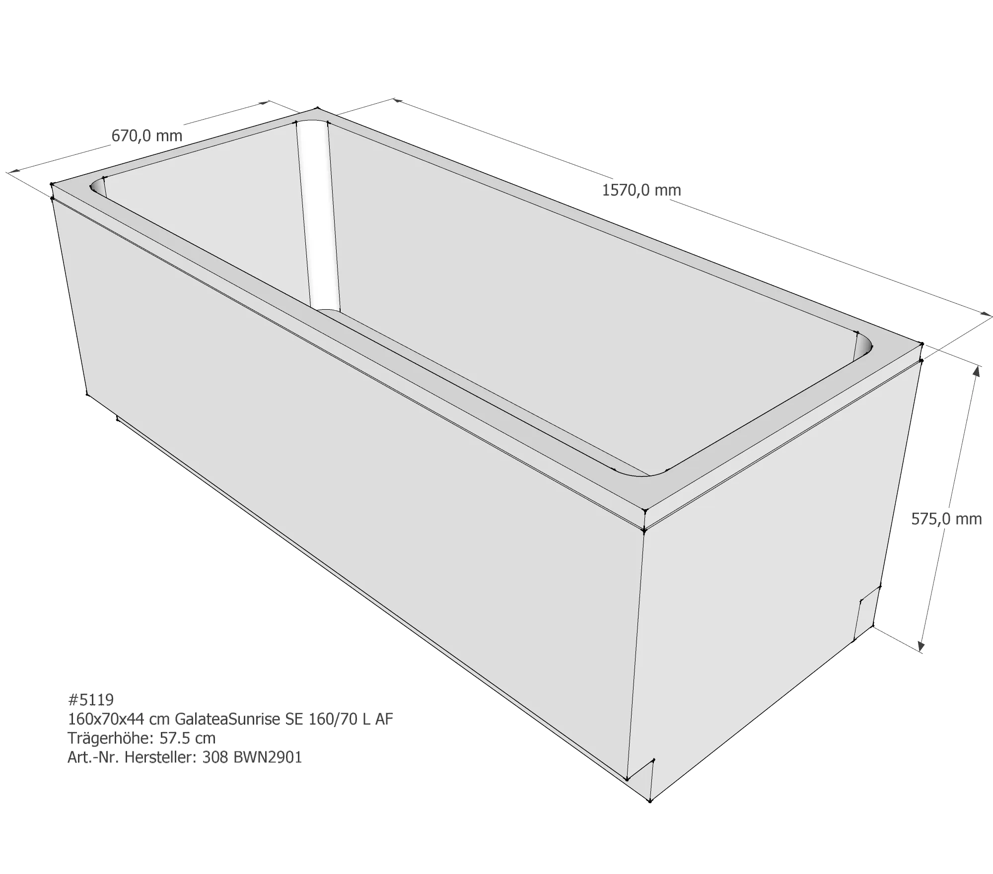 Badewannenträger für Galatea ~Sunrise SE 160/70 L 160 × 70 × 44 cm Badewannenträger für Galatea ~Sunrise SE 160/70 L 160 × 70 × 44 cm