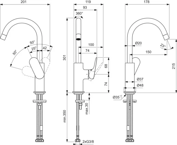 Ideal Standard Waschtischarmatur H200 Ceralife O, Ausladung 150mm, ohne Ablaufgarnitur, Chrom Ideal Standard Waschtischarmatur H200 Ceralife O, Ausladung 150mm, ohne Ablaufgarnitur, Chrom