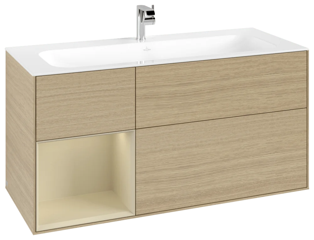 Villeroy & Boch Finion Waschbeckenunterschrank F06, 1196x591x498mm, mit Beleuchtung, 3 Auszüge