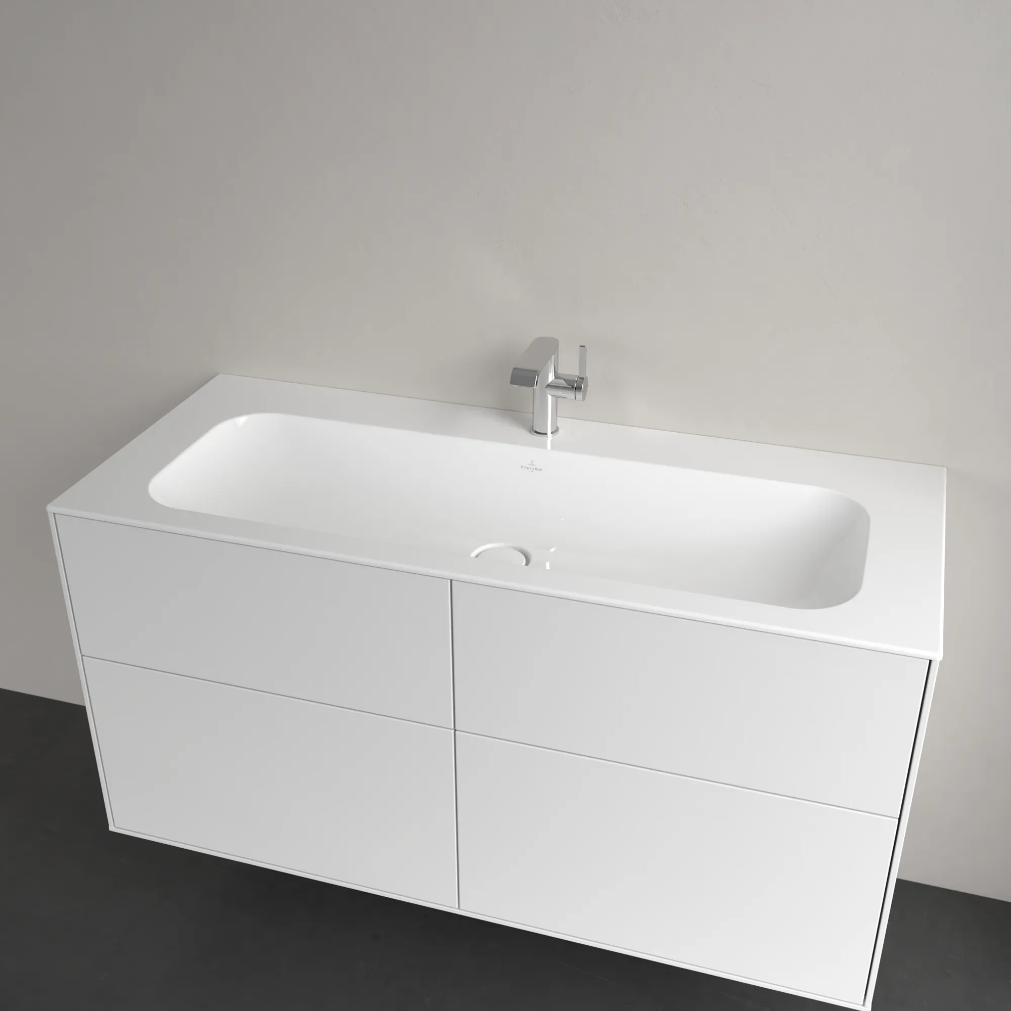 Villeroy & Boch Schrankwaschtisch aus TitanCeram „Finion“ 1200 × 500 × 160 mm, mit Hahnlochbohrung, Hahnlochposition mittig in Weiß Alpin, mit CeramicPlus Villeroy & Boch Schrankwaschtisch aus TitanCeram „Finion“ 1200 × 500 × 160 mm, mit Hahnlochbohrung, Hahnlochposition mittig in Weiß Alpin, mit CeramicPlus