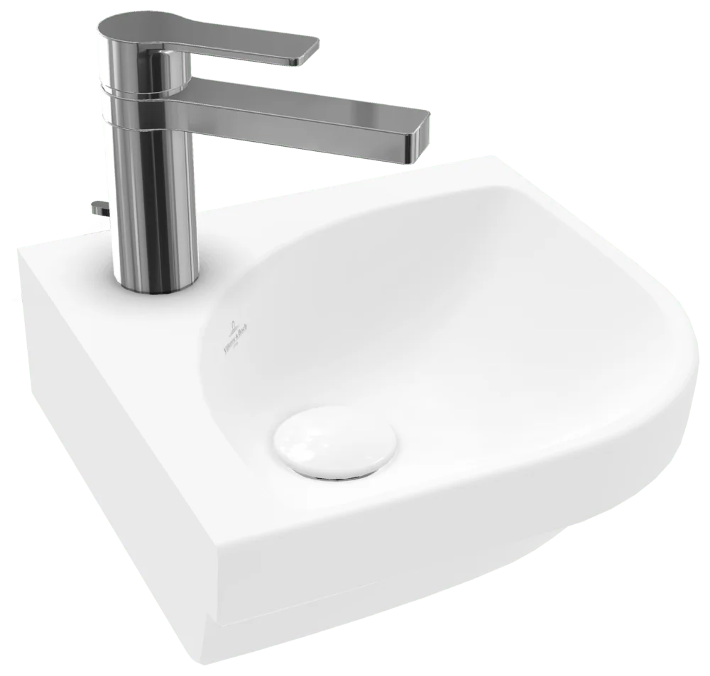 Villeroy & Boch Subway 3.0 Eck-Handwaschbecken, 320x320x145 mm, Stone White CeramicPlus, matt, 1-Loch-Armatur, CeramicPlus für einfache Reinigung