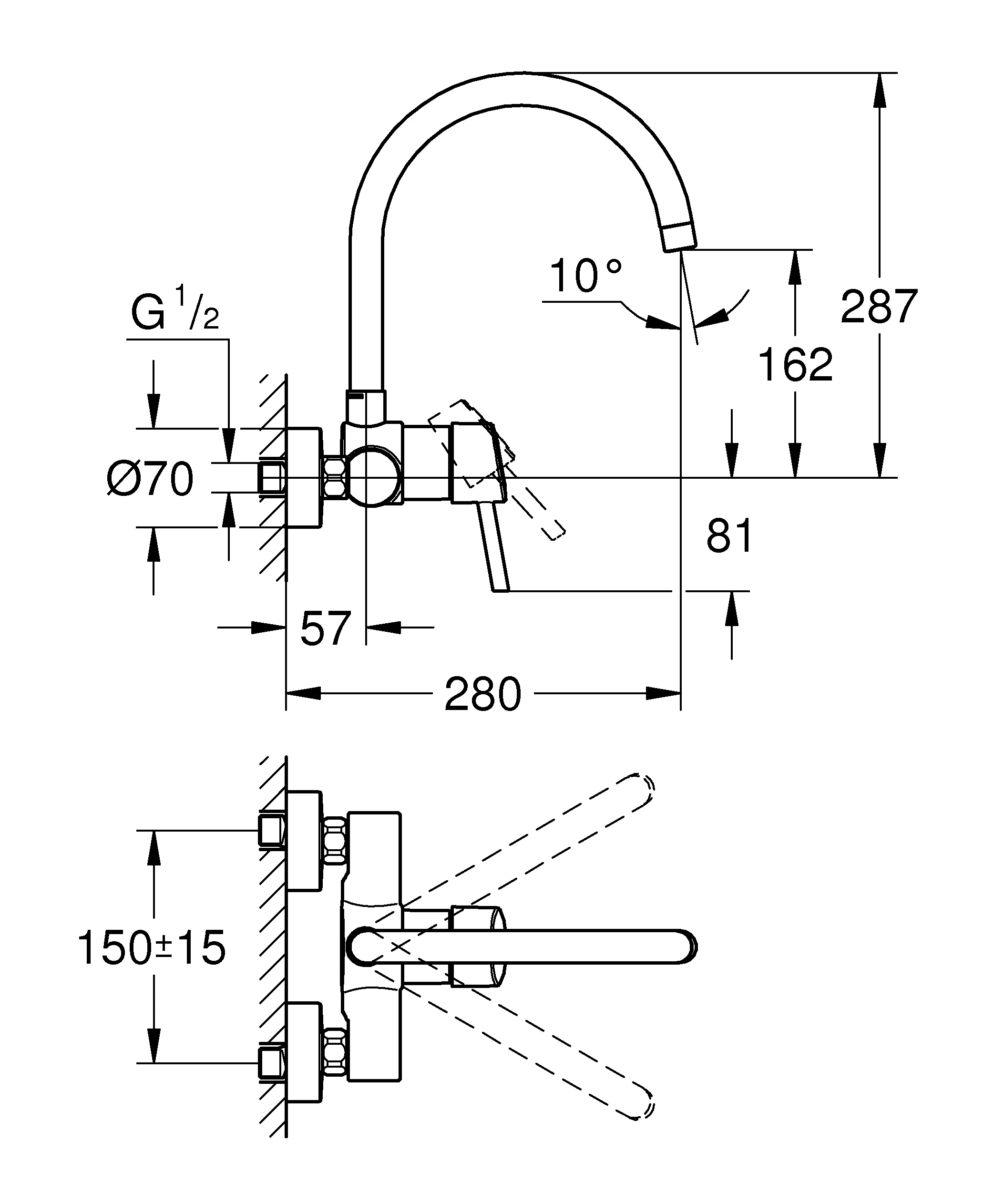 Einhand-Spültischbatterie Concetto 32667_1, schwenkbarer Rohrauslauf, Wandmontage, chrom