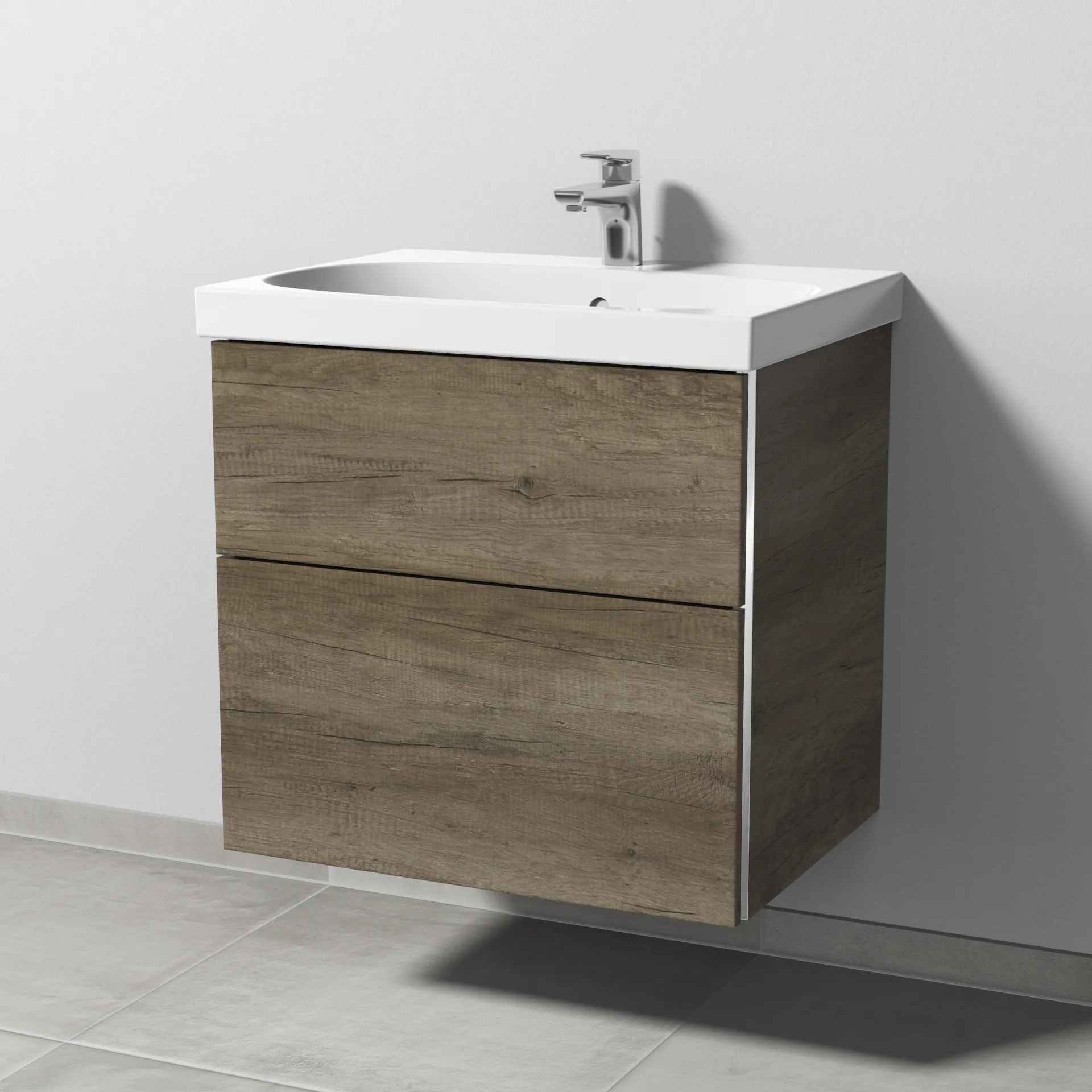 Sanipa Waschtischunterschrank „3way“ passend zu Keramik-Waschtische Acanto von Geberit 620 × 586 × 467 mm in Eiche Nebraska, mit Hahnlochbohrung,