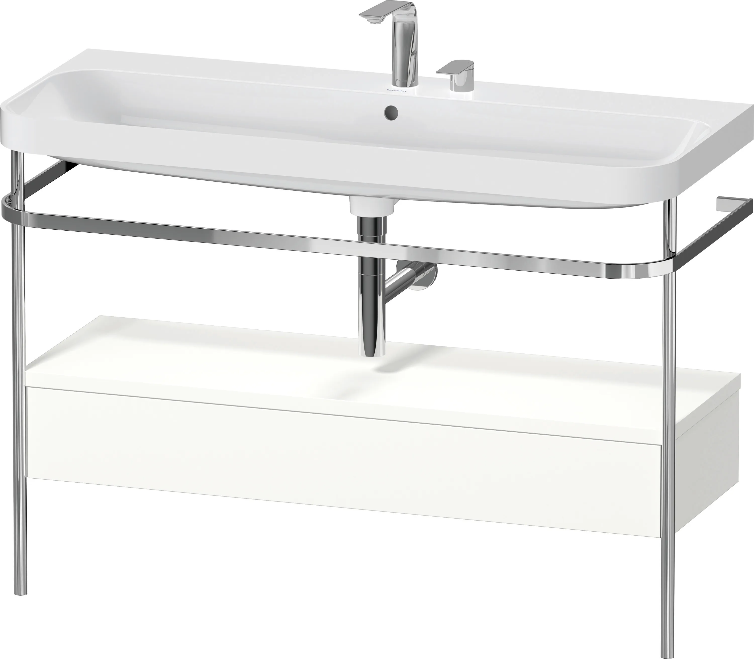 Duravit Waschtischunterschrank c-shaped Set mit Metallkonsole und Schubkasten „Happy D.2 Plus“ 117,5 × 85 × 49 cm Weiß Supermatt