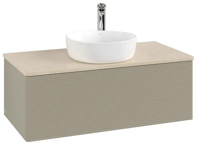 Villeroy & Boch Waschtischunterschrank „Antao“ 1000 × 360 × 500 mm Stone Grey Matt Lacquer, für Becken mittig, mit Beleuchtung Villeroy & Boch Waschtischunterschrank „Antao“ 1000 × 360 × 500 mm Stone Grey Matt Lacquer, für Becken mittig, mit Beleuchtung