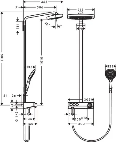 Showerpipe Raindance Select chrom mit Kopfbrause Raindance E Air 3jet 300mm