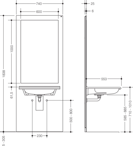 Waschtisch-Modul „S 50“ Set 74 × 183,8 cm