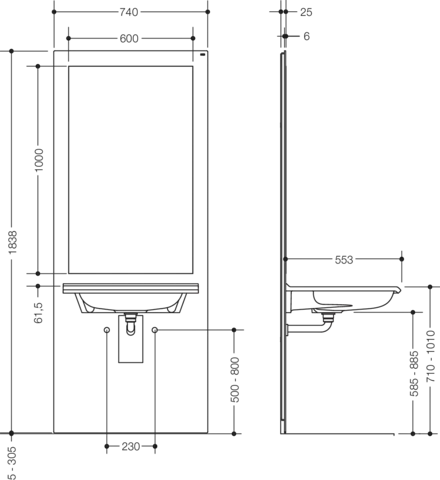 HEWI Waschtisch-Modul S 50, Höhenverstellbar HEWI Waschtisch-Modul S 50, Höhenverstellbar